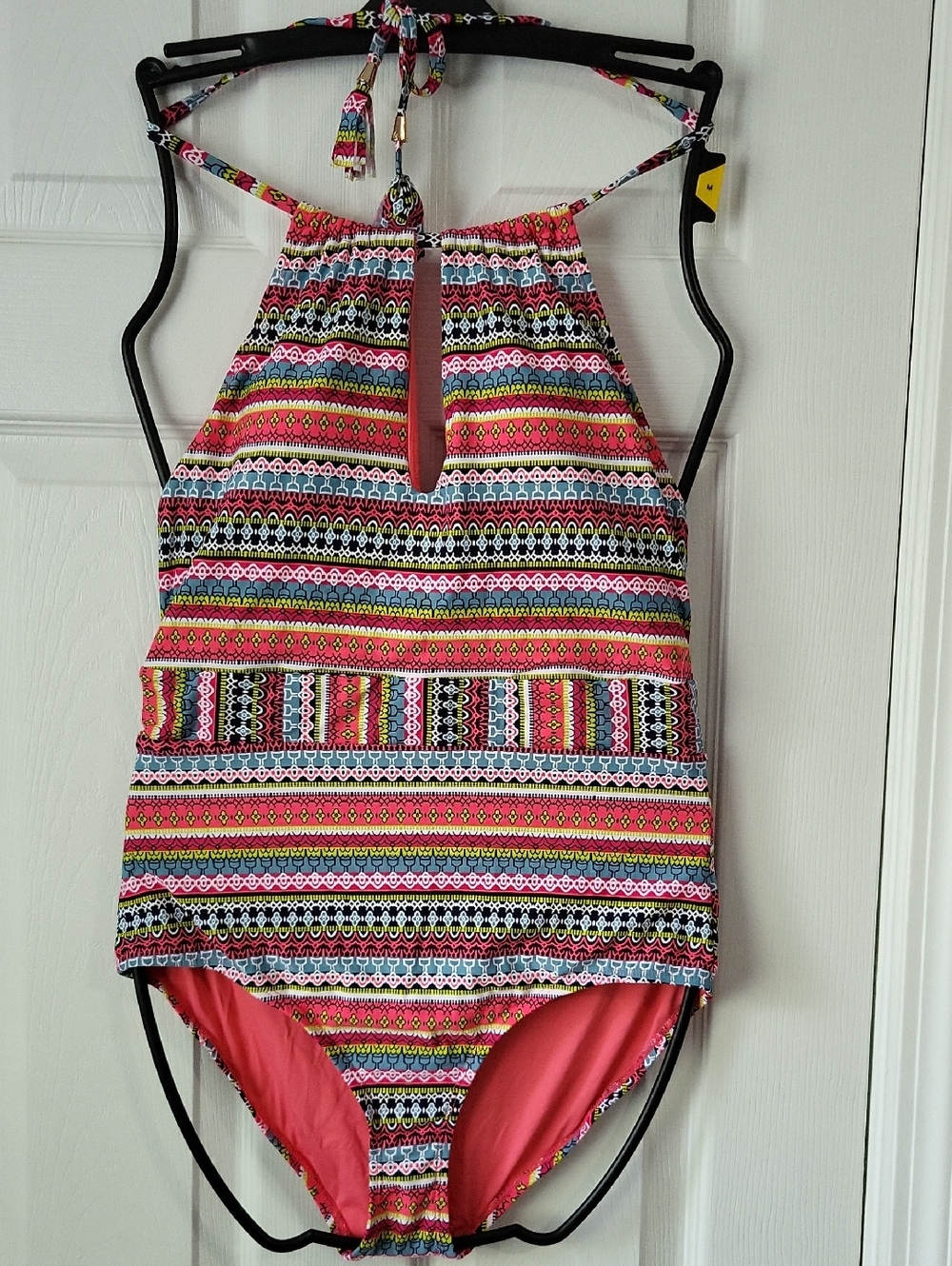 Anne Cole Multicolor Striped Halter One-Piece Swimsuit with Pink Lining